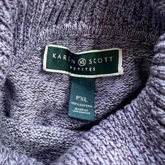 Karen Scott Petites purple marled knit turtleneck sweater Size PXL 100% cotton - Picture 3 of 5